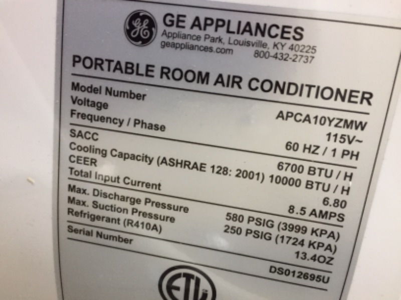 Photo 4 of GE Appliances GE - Portable Air Conditioner - Cool Only 10,000 BTU (ASHRAE), 6500 SACC, CEC