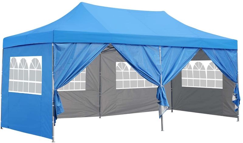 Photo 1 of 10x20 Ft Pop up Canopy Party Wedding Gazebo Tent Shelter with Removable Side Walls Blue
