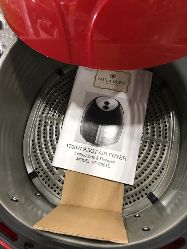 Photo 1 of Paula Deen 9.5 QT (1700 Watt) Family-Sized Air Fryer, Rapid Air Circulation System, Single Basket System, Ceramic Non-Stick Coating, Simple Knob Controls, 50 Recipes, 1-Year Warranty (Red)
