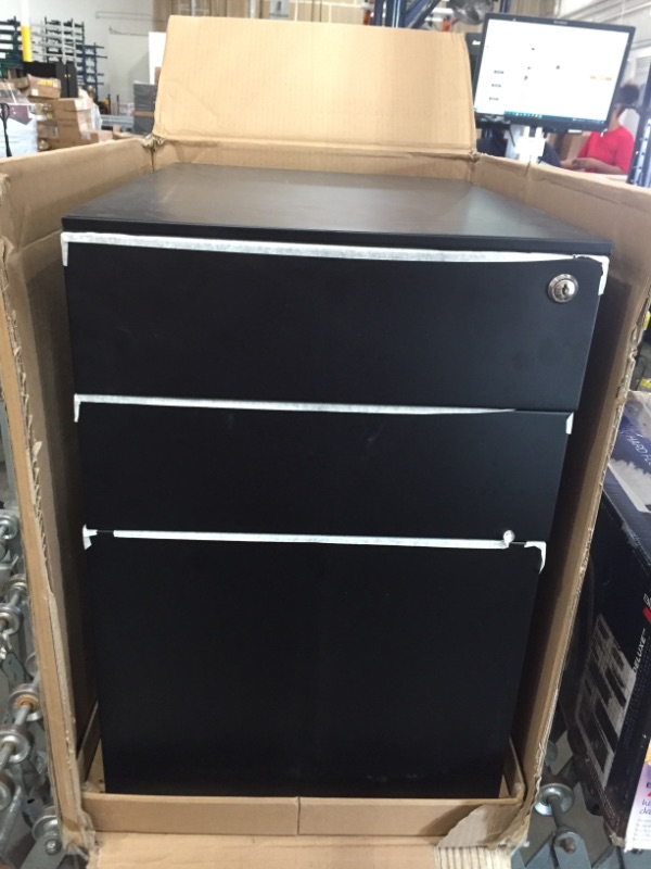 Photo 2 of SONGMICS Steel File Cabinet 3 Drawer with Lock Mobile Pedestal Under Desk Fully Assembled Except Casters Black UOFC60BK, 20.5 x 15.4 x 23.6 Inches
