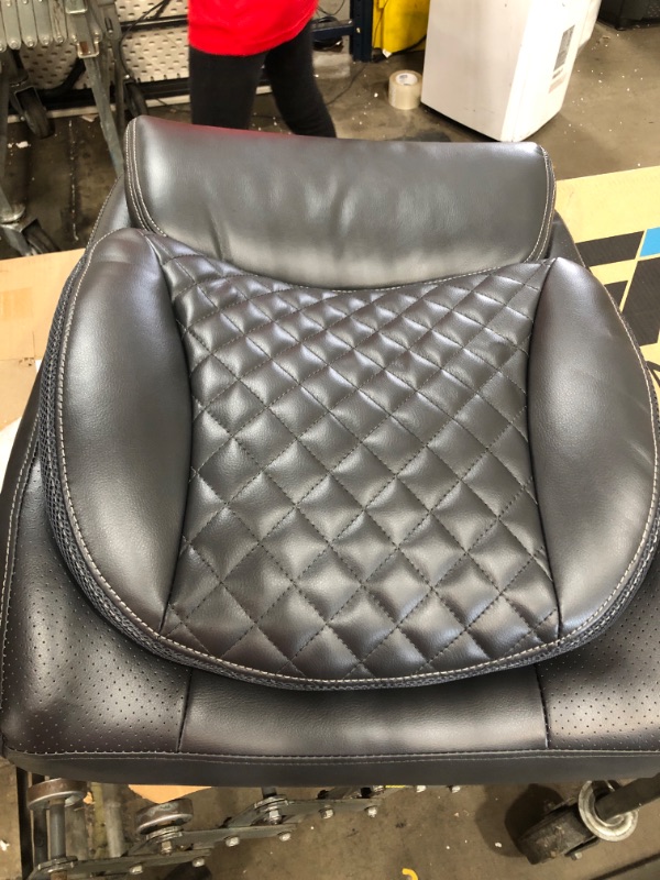 Photo 3 of see pictures and clerk comments please
AmazonCommercial Ergonomic High-Back Rhombus-Stitched Leather Executive Chair, with Flip-up Armrests and Motive Lumbar Support, Grey
