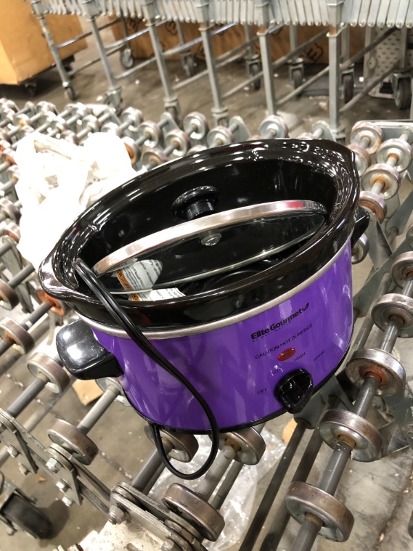 Photo 1 of Elite Gourmet MST-275XP Electric Oval Slow Cooker, Adjustable Temp, Entrees, Sauces, Stews & Dips, Dishwasher Safe Glass Lid & Crock (2 Quart, Purple)
