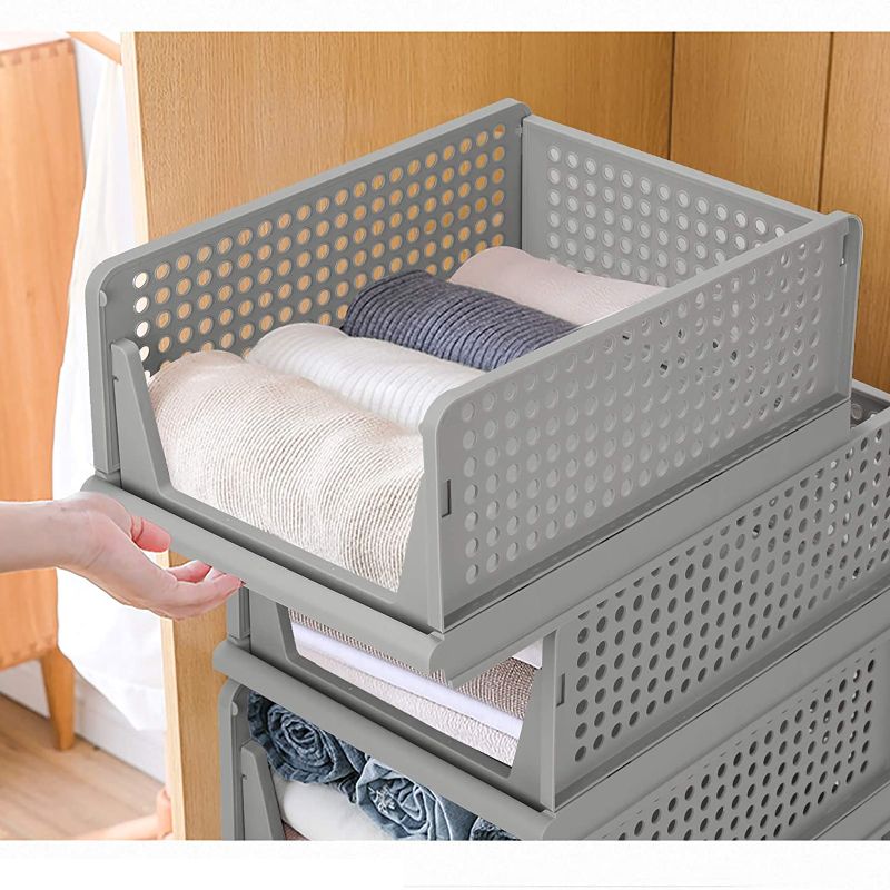 Photo 1 of 4-Pack Folding Wardrobe Storage Box Plastic Drawer Organizer Stackable Shelf Baskets Cloth Closet Container Bin Cube Home Office Bedroom Laundry Pull Out Drawer Dividers for Clothes,Toys Organization
