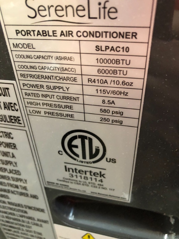 Photo 5 of NOT FUNCTIONAL
COMPRESSOR NOT COMING ON 
SERENELIFE 3 in 1 Portable Electric Air Conditioner