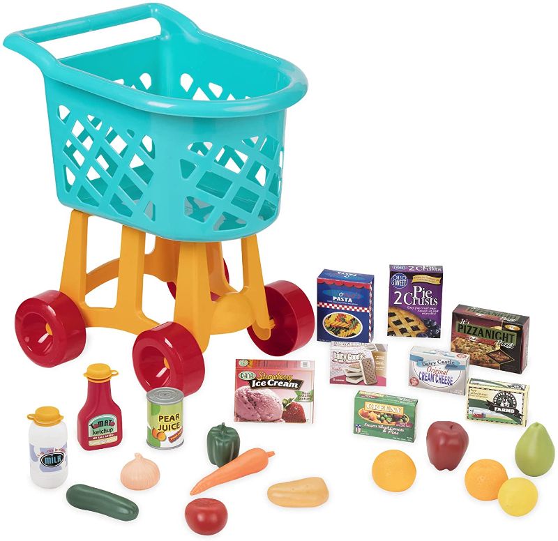 Photo 1 of Battat - Grocery Cart – Deluxe Toy Shopping Cart with Pretend Play Food Accessories for Kids 3+ (23Piece), Blue