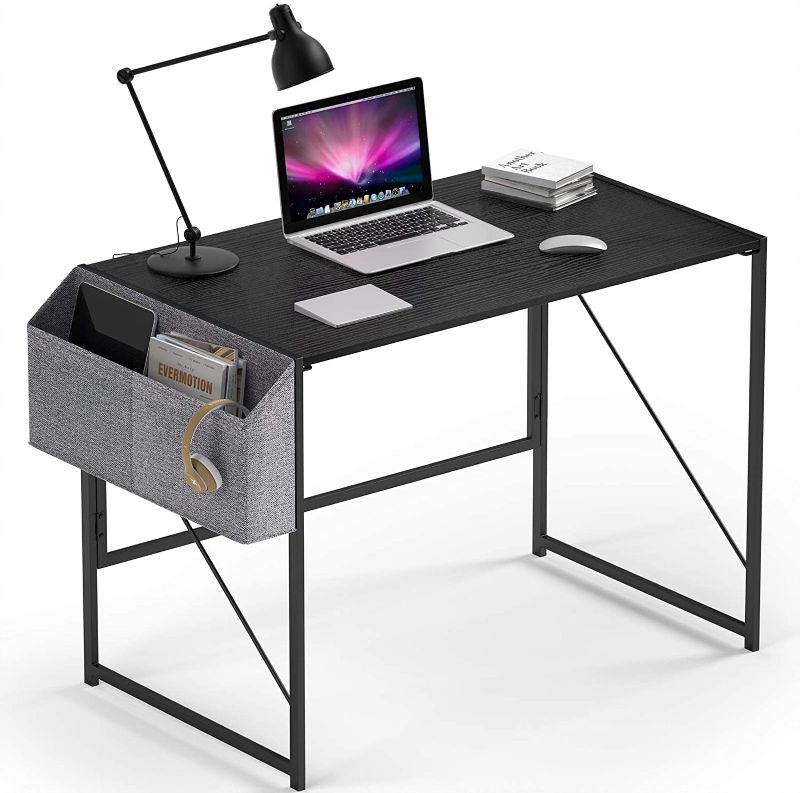 Photo 1 of UVII Folding Computer Desk with Storage Bag, No-Assembly 39 Inches Writing Desk for Home Office, Modern Foldable PC Gaming Table with Metal Frame, Black
