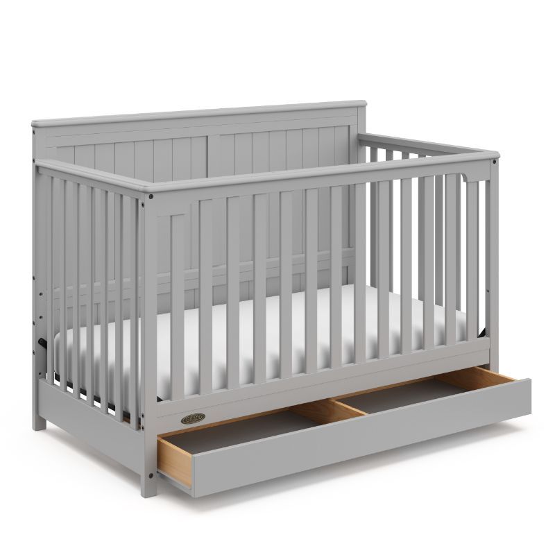 Photo 1 of Graco Hadley 4-in-1 Convertible Crib with Drawer Pebble Gray
