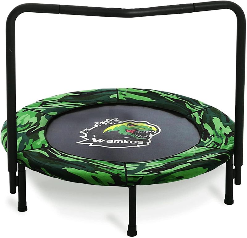 Photo 1 of 2021 Upgraded Dinosaur Mini Trampoline for Kids with Handle, Foldable Kids Trampoline for Play & Exercise Indoor or Outdoor, Camo Safty Padded Cover Toddler Rebounder Trampoline for Jump Sports