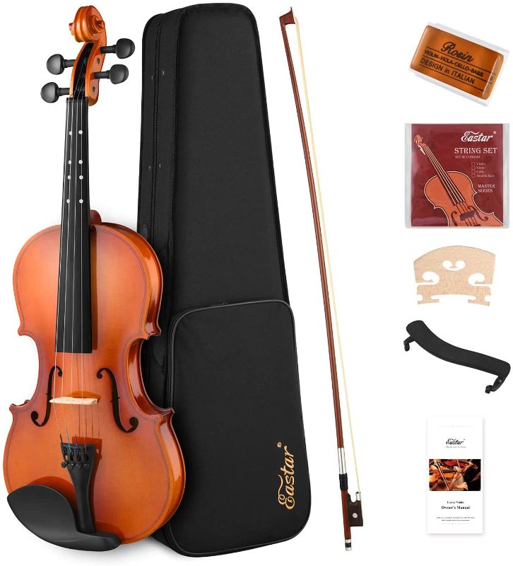 Photo 1 of Eastar Violin 4/4 Full Size for Adults, Violin Set for Beginners Students with Hard Case, Rosin, Shoulder Rest, Bow, and Extra Strings (Imprinted Finger Guide on Fingerboard), EVA-2