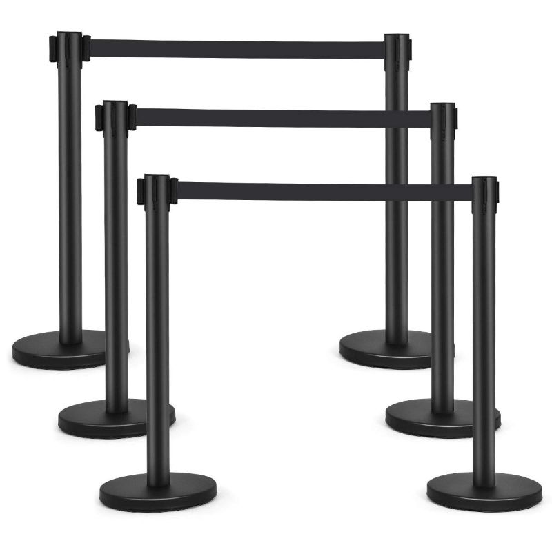 Photo 1 of  6Pcs Stanchions, Crowd Control Barriers with Retractable Belt, Stainless Steel Stanchion Posts Queue Line Pole, Easy Connect Assembly