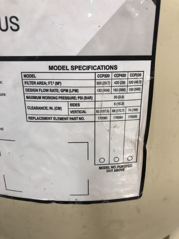 Photo 4 of ***PARTS ONLY******PARTS ONLY***  NOT FUCTIONAL***Pentair 160340 Clean and Clear Replacement 320 Square Foot 120 Gallons Per Minute In Ground Swimming Pool Filter Pump Cartridge Assembly***PARTS ONLY******PARTS ONLY***