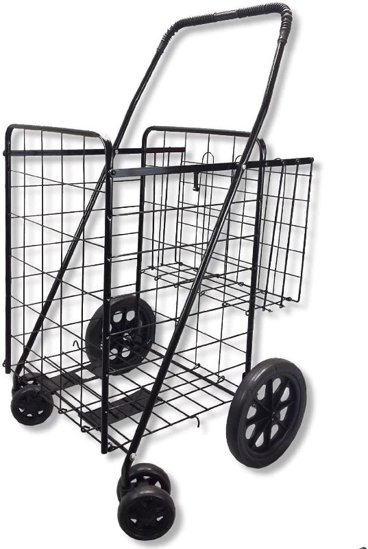 Photo 1 of  Jumbo Folding Shopping Cart, with Double Basket and Swivel Wheels, Utility Cart for Grocery Laundry Book Luggage Travel