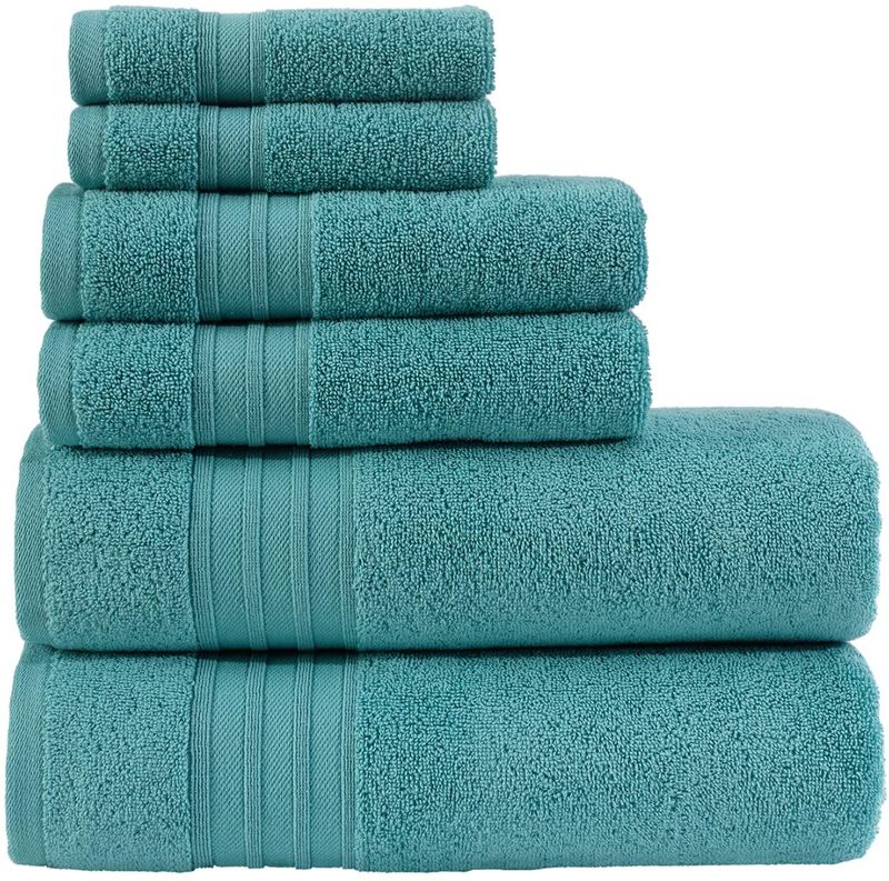 Photo 1 of 6-Piece Green Bath Towels Set for Bathroom Original Turkish Cotton Soft, Absorbent and Premium 2 Bath Towels, 2 Hand Towels, 2 Washcloths (Green Water, Bath Towel Set 6 Pieces)