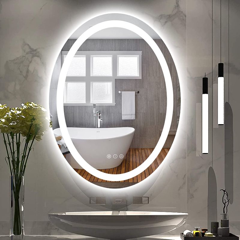 Photo 1 of Amorho Oval LED Mirror for Bathroom 28x36, Dimmable Shatter-Proof Frameless Anti-Fog Vanity Mirrors for Wall (Backlit + Front-Lighted)
