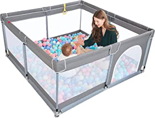 Photo 1 of TODALE Baby Playpen for Toddler, Large Baby Playard, Indoor & Outdoor Kids Activity Center with Anti-Slip Base, Sturdy Safety Play Yard with Soft Breathable Mesh, Playpen for Babies(Gray,50”×50”)
