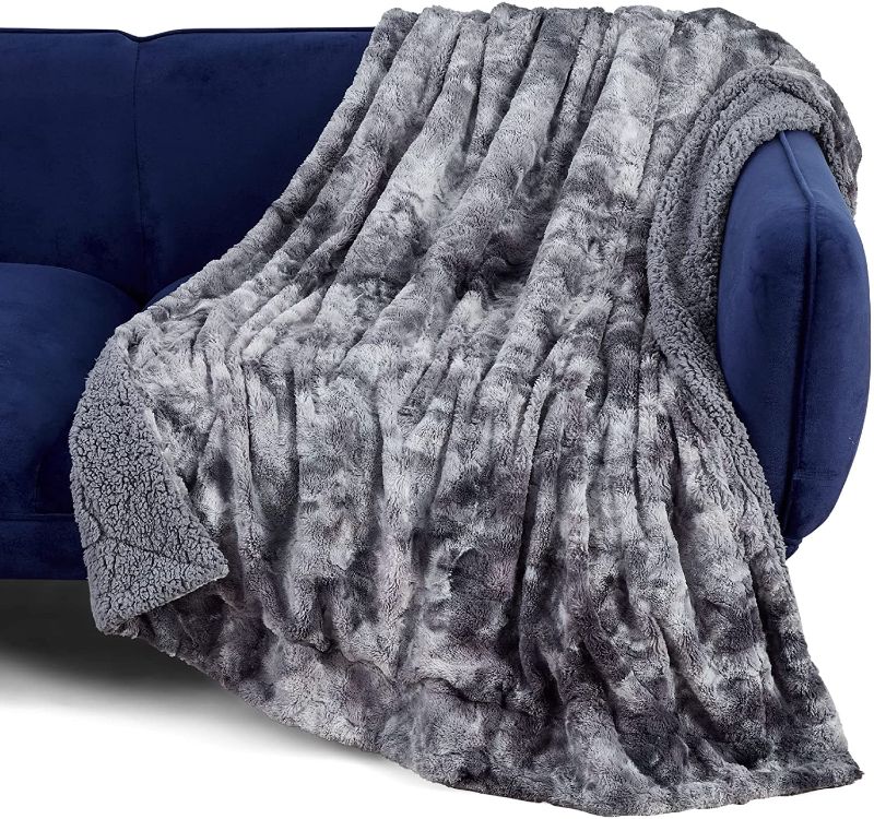 Photo 1 of Bedsure Faux Fur Throw Blanket for Couch - Dark Grey Fuzzy Plush Fluffy Soft Sherpa Fleece Blankets and Throws for Sofa and Bed, 50x60 inches
