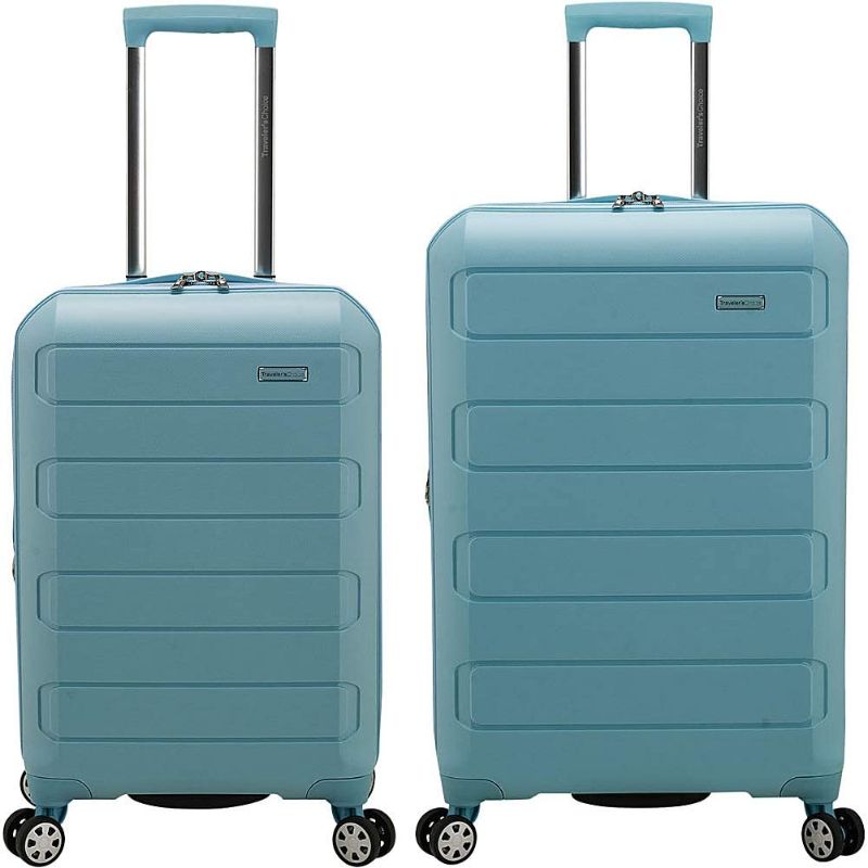 Photo 1 of Traveler's Choice Pagosa Indestructible Hardshell Expandable Spinner Luggage, Baby Blue, 2-Piece Set (22/26)
