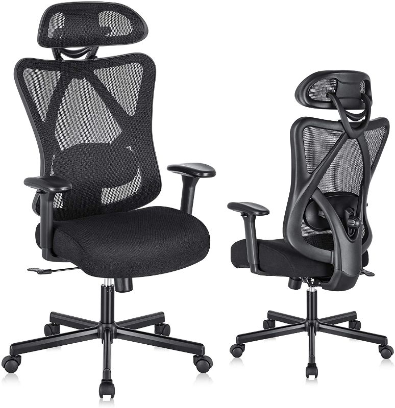 Photo 1 of SUNNOW Ergonomic Office Chair, Mesh Computer Chair with Adjustable Lumbar Support & Thick Seat Cushion, Adjustable Headrest & Armrest, 135°...
