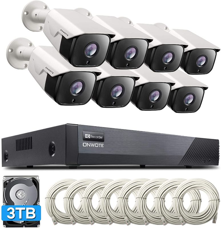 Photo 1 of ONWOTE 5MP PoE Security Camera System 3TB HDD, (8) Wired 5MP Outdoor PoE IP Cameras with Wide Angle, 8CH 5MP H.265 NVR, 24/7 Record Video Audio, 8 Channel Simultaneous Playback
