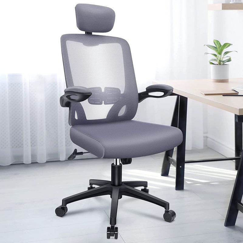 Photo 1 of ENGBER Ergonomic Office Chair Home - Computer Desk Chairs Lumbar Support, Mesh High-Back Task Chair with Flit-up Arms
