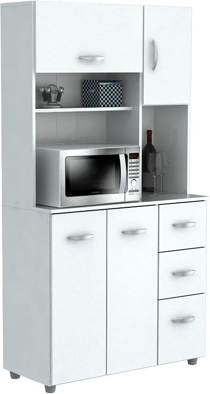 Photo 1 of Inval America 4 Door Microwave Storage Cabinet, Laricina White
