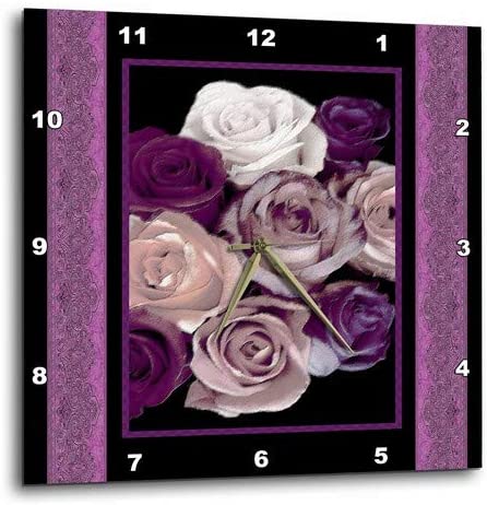 Photo 1 of 3dRose dpp_29798_3 Dreamy Hues of Purple and Pink Roses with Purple Damask Ribbon Trim-Wall Clock, 15 by 15-Inch
