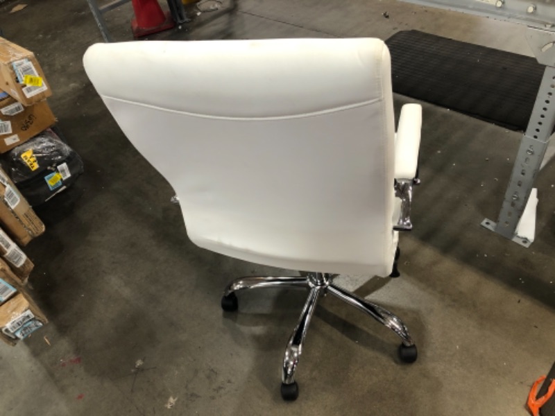 Photo 1 of Furmax Ribbed Office Desk Mid-Back PU Leather Executive Conference Task Adjustable Swivel Chair with Arms, White
