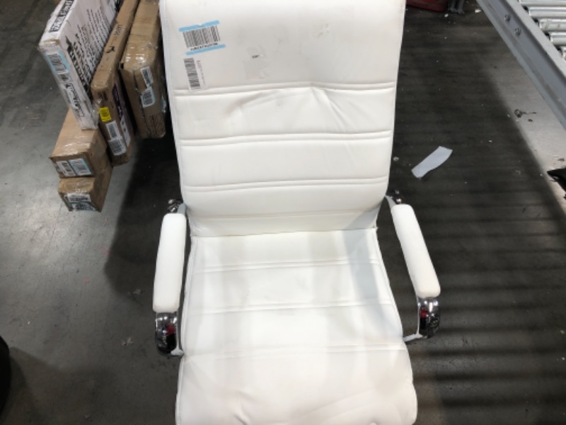 Photo 1 of Furmax Ribbed Office Desk Mid-Back PU Leather Executive Conference Task Adjustable Swivel Chair with Arms, White

