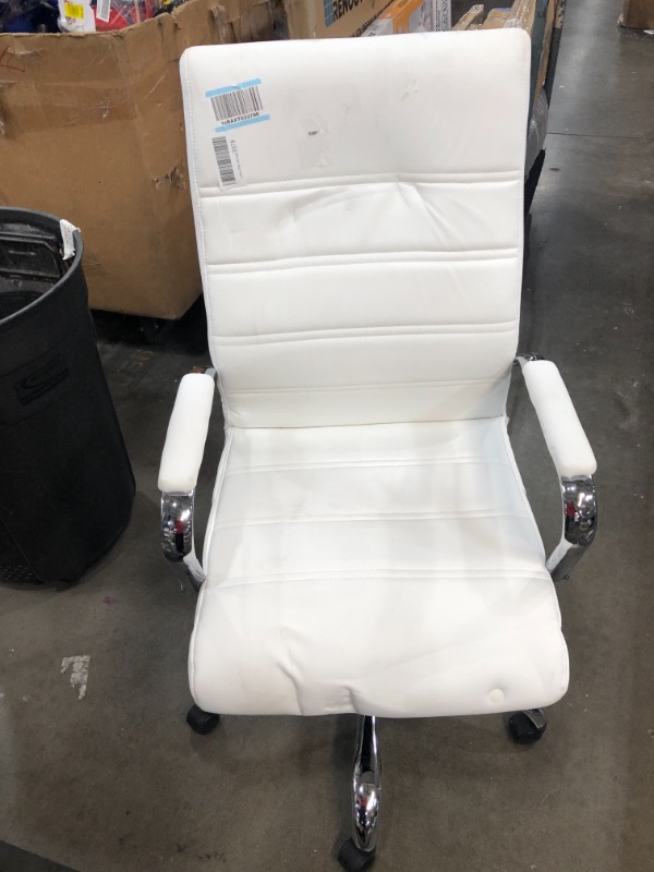 Photo 1 of Furmax Ribbed Office Desk Mid-Back PU Leather Executive Conference Task Adjustable Swivel Chair with Arms, White
