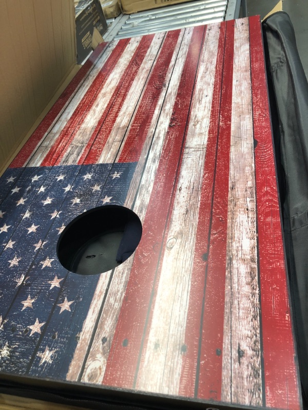 Photo 5 of GoSports American Flag Regulation Size Cornhole Set Includes 8 Bags, Carry Case & Rules/ CHIPPED ENDS