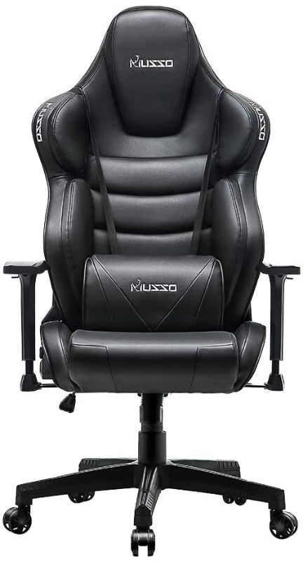 Photo 1 of Musso Executive Swivel Office Chair, High-Back Racing Gaming Chair, Ergonomic Adjustable Computer Desk Chair, PU Leather Task Chair with Headrest and Lumbar Support (Black)
