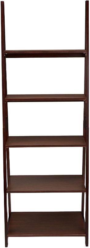Photo 1 of Amazon Basics Modern 5-Tier Ladder Bookshelf Organizer with Solid Rubber Wood Frame, Espresso
PREVIOUSLY USED