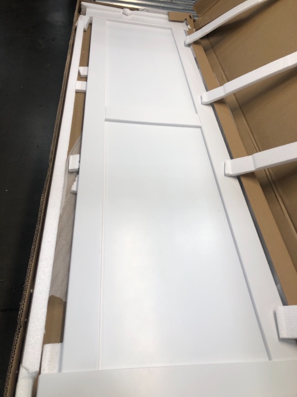 Photo 1 of Atlantic Furniture Madison Platform Bed with Flat Panel Footboard and Twin Size Urban Trundle, Full, White**INCOMPLETE, FOOT BOARD ONLY**
MISSING HARDWARE