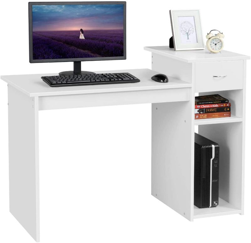 Photo 1 of Yaheetech White Compact Computer Desk Study Computer Workstation Writing PC with Drawer and Shelf for Small Spaces Bedroom Home Office Furniture
*ACTUAL DESK IS DIFFERENT FROM STOCK PHOTO*