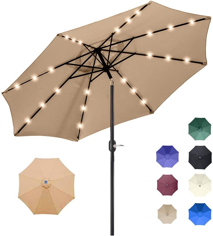 Photo 1 of 9FT Solar 24 LED Lighted Outdoor Patio Umbrella with 8 Ribs/Tilt Adjustment and Crank Lift System (Light Tan)
PREVIOUSLY OPENED