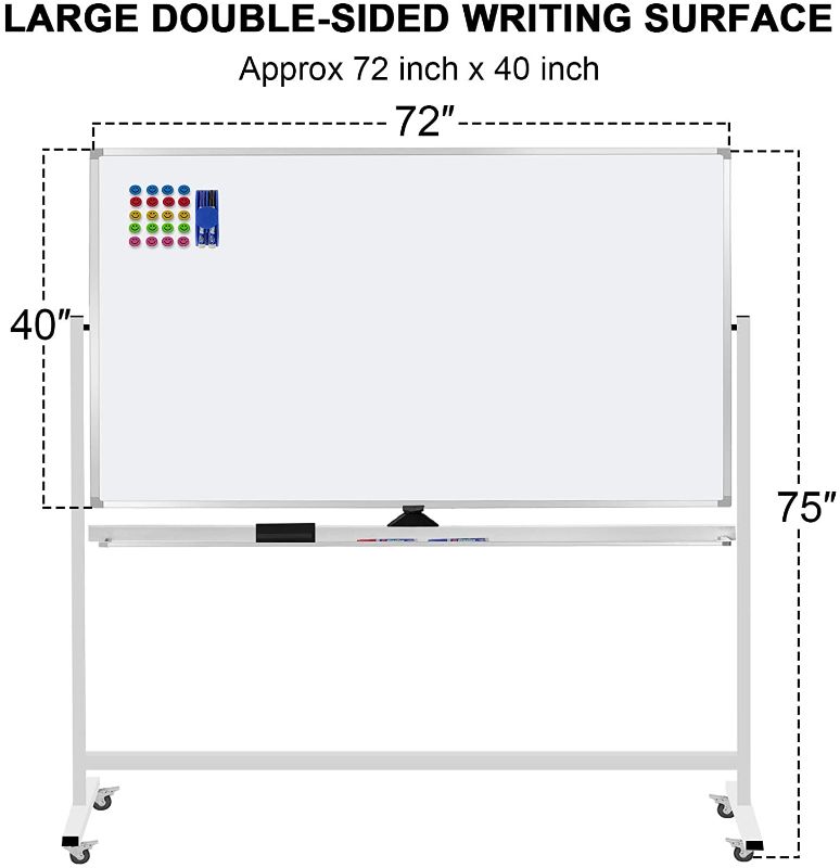 Photo 1 of Follow Your Heart Mobile Whiteboard 72"x40" Magnetic Dry Erase White Boards on Wheels Double-Sided Large Whiteboard with Rolling Stand for Classrooms, Offices and Home
PREVIOUSLY OPENED, MINOR DENT IN CENTER OF BOARD