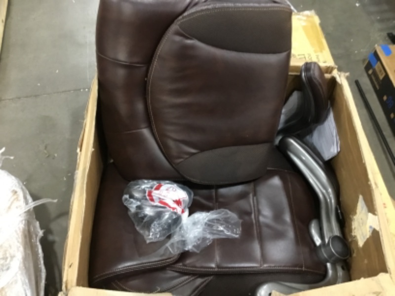 Photo 1 of AmazonCommercial Ergonomic High-Back Bonded Leather Executive Chair with Flip-Up Arms and Lumbar Support, Brown