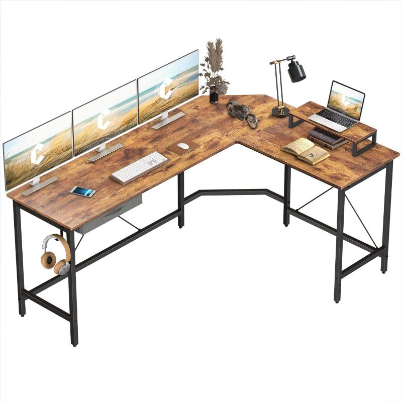 Photo 1 of CubiCubi L-Shaped Desk Computer Corner Desk, Home Office Gaming Table, Sturdy Writing Workstation with Small Table, Space-Saving, Easy to Assemble, Rustic Brown