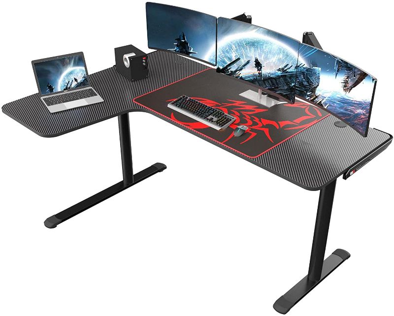 Photo 1 of EUREKA ERGONOMIC L Shaped Gaming Desk, 60 Inch Corner Gaming Desk, Large Computer Desk, PC Gaming Desk with Mouse Pad and Cable Management for Gift,Space Saving, Easy to Assemble,Black
