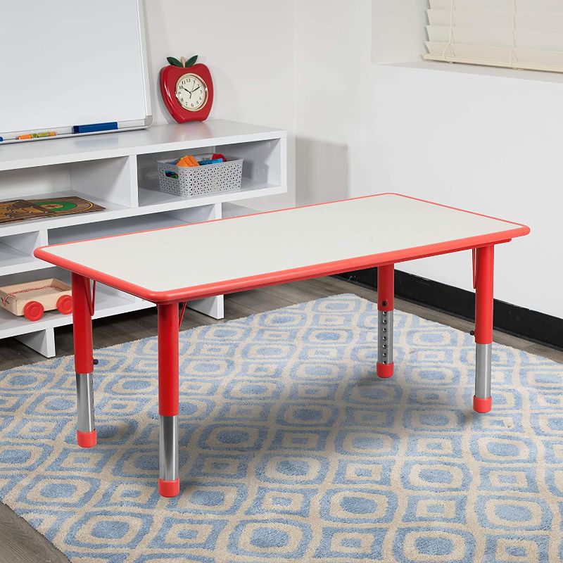 Photo 1 of Flash Furniture 23.625''W x 47.25''L Rectangular Red Plastic Height Adjustable Activity Table with Grey Top,, table only 