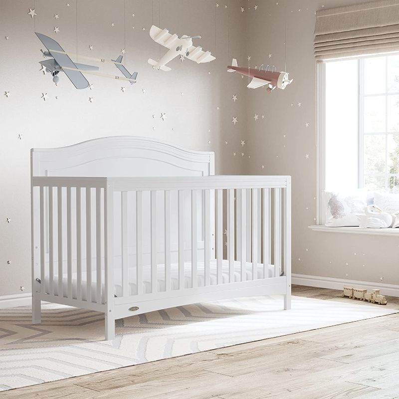 Photo 1 of Graco Paris 4-in-1 Convertible Crib - Fits Standard Mattress, Elegant Detailed Headboard, Converts to Full-Size Toddler Daybed, Non-Toxic Finish, Expert Tested for Safer Sleep, White
