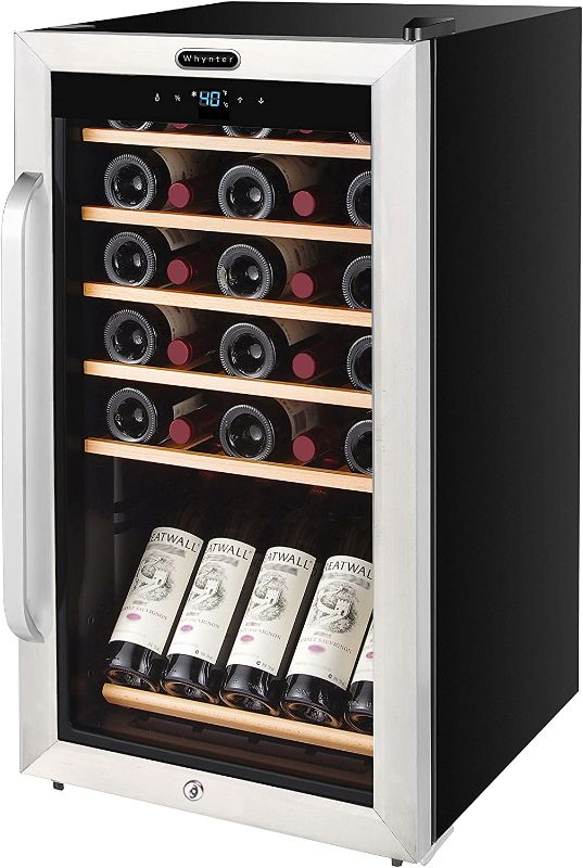 Photo 1 of Whynter FWC-341TS 34 Bottle Freestanding Wine Refrigerator with Display Shelf and Digital Control, Stainless Steel, One Size
