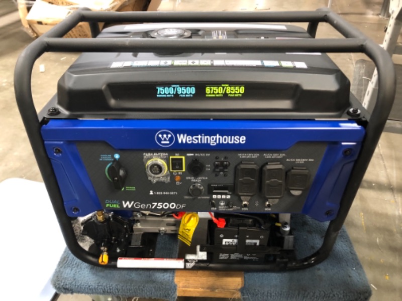 Photo 2 of Westinghouse Outdoor Power Equipment WGen7500DF Dual Fuel Portable Generator 7500 Rated & 9500 Peak Watts, Gas or Propane Powered, Electric Start, Transfer Switch Ready, CARB Compliant
