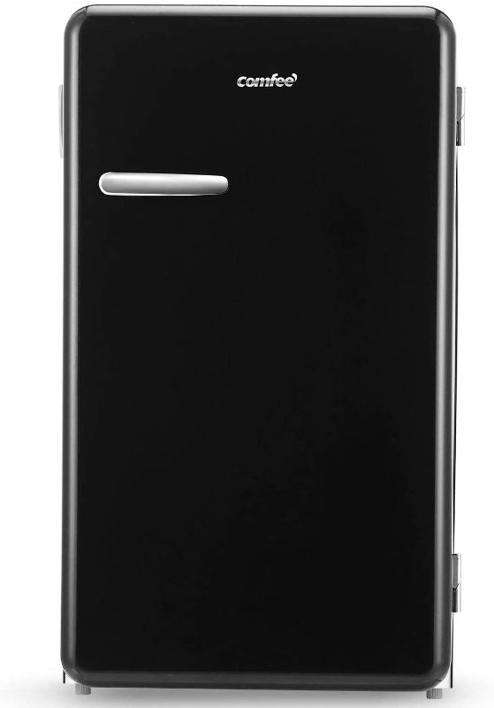 Photo 1 of Comfee 3.3 Cubic Feet Solo Series Retro Refrigerator Sleek Appearance HIPS Interior, Energy Saving, Adjustable Legs, Temperature Thermostat Dial, Removable Shelf, Perfect for Home/Dorm/Garage [Black]
