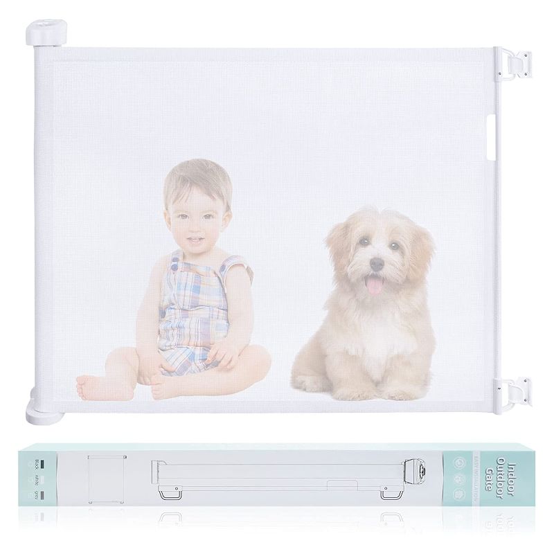 Photo 1 of Retractable Baby Gate,Abaook Mesh Retractable Safety Gate for Stairs, Extra Wide Safety Baby Gate 34" Tall, Extends to 54" Wide, Dog Gate for doorways,Stairs,Hallways,Indoor/Outdoor (White)
