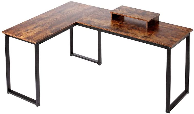 Photo 1 of HEEYUE Computer Desk, L Shaped Desk with Large Desktop, Corner Desk with Monitor Stand PC Laptop Table Computer Workstation for Home Office (Rustic Brown)
