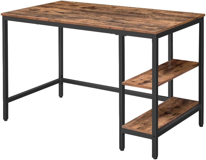 Photo 1 of HOOBRO Computer Desk, 47.2 Inch Writing Desk with Adjustable Shelf on Left or Right, Office Study Desk for Laptop, Sturdy Metal Frame, for Home Office, Easy Assembly, Rustic Brown and Black BF59DN01
