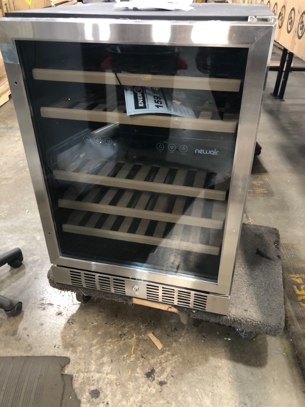 Photo 2 of NewAir 24” Wine and Beverage Refrigerator Cooler, 20 Bottle and 70 Can Capacity, Built-in or Freestanding Dual Zone Fridge in Stainless Steel with Splitshelf AWB-400DB
