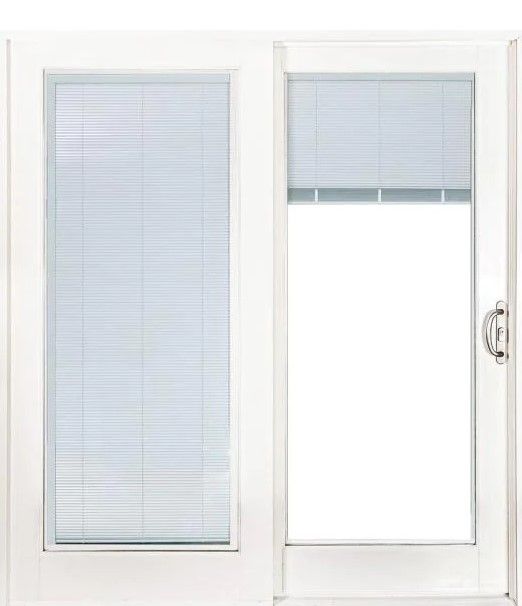 Photo 1 of 72 in. x 80 in. Woodgrain Interior Composite Prehung Right-Hand DP50 Sliding Patio Door with Blinds Between Glass
