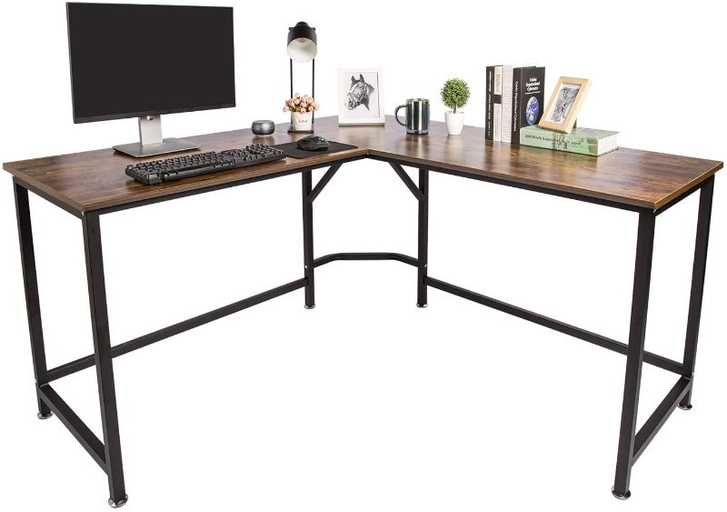 Photo 1 of TOPSKY L-Shaped Desk Corner Computer Desk 59" x 59" with 24" Deep Workstation Bevel Edge Design (Industrial/Rustic Brown)
